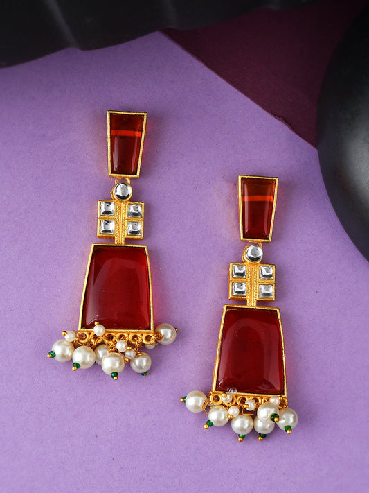 Red Ethnic Kundan Earrings Drop earring for women