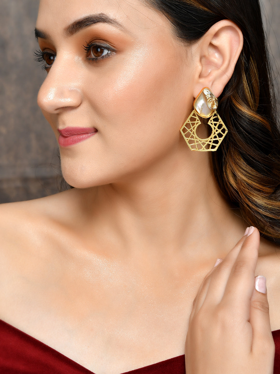 Mother of Pearl Cut Work earrings For Western Outfit