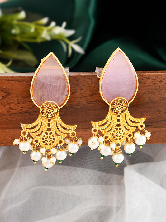 Gold-Toned Cut Work Traditional Jhumkas Earrings