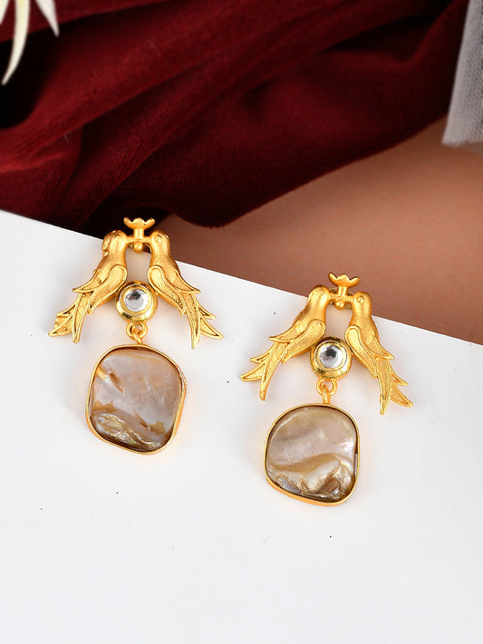 Twin Bird Mother of pearl Earrings for western Outfit