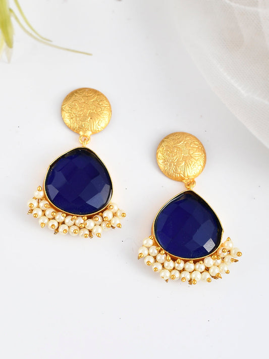 Gold Plated Contemporary Quartz Studded Drop Earrings