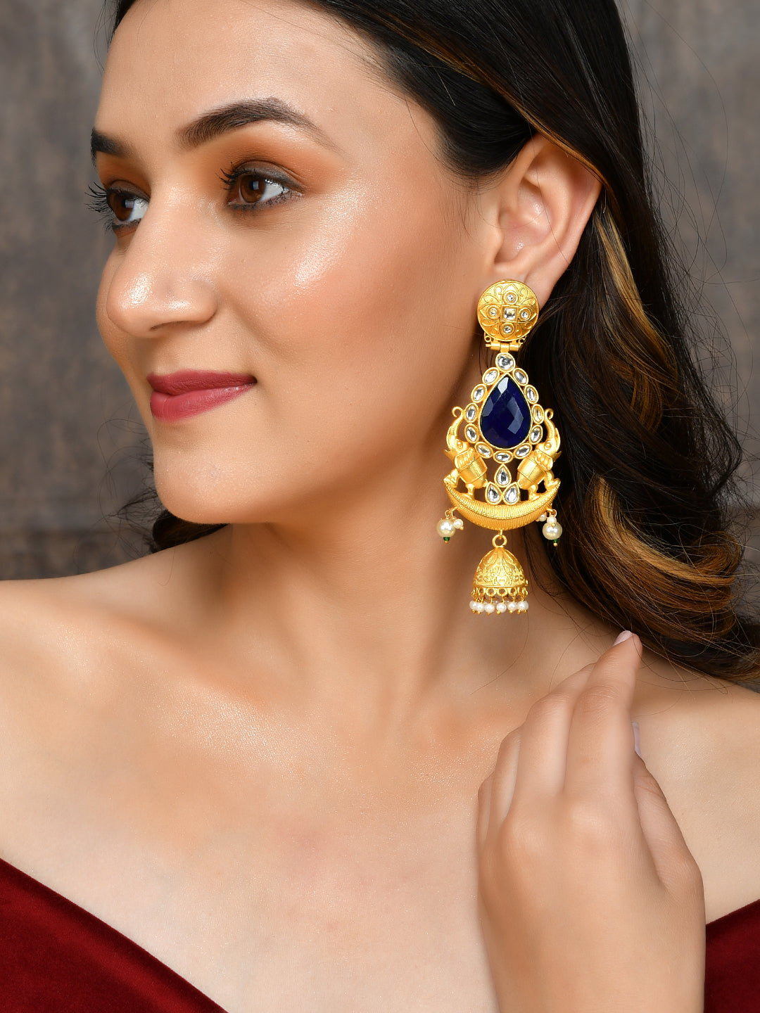 Gold-Toned Long Chandbali Jhumkas Earrings