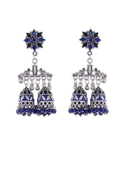 Blue Oxidised Jhumki Earrings for women
