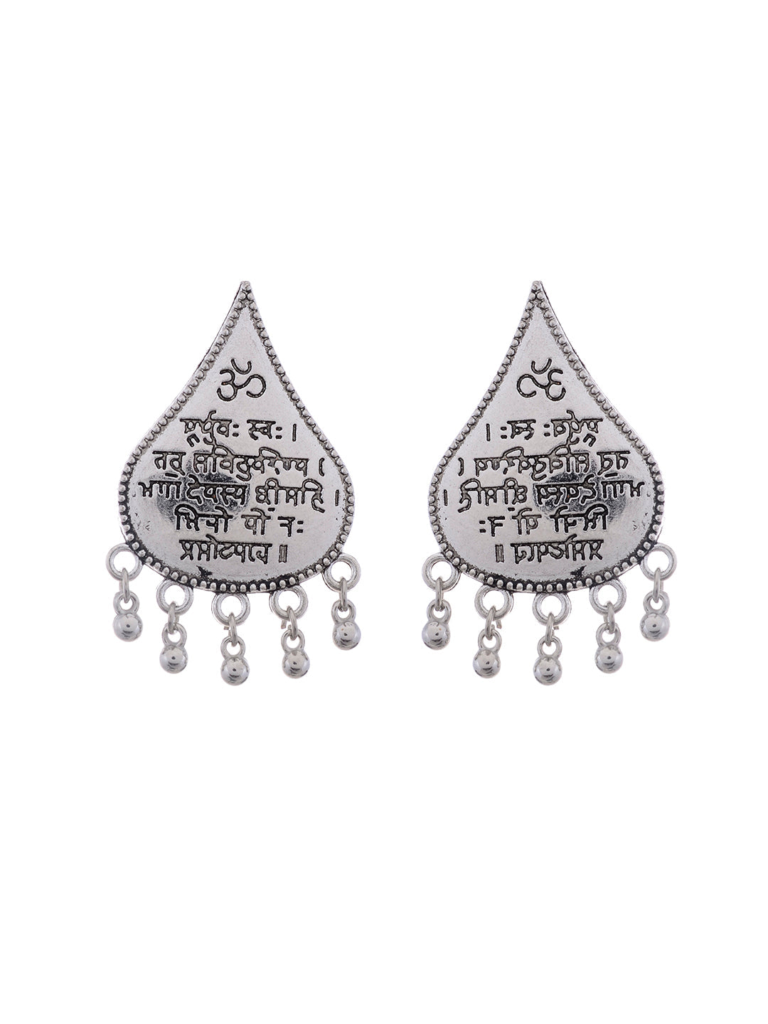 Silver Plated & White Teardrop Shaped Drop Earrings