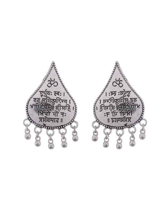 Silver Plated & White Teardrop Shaped Drop Earrings
