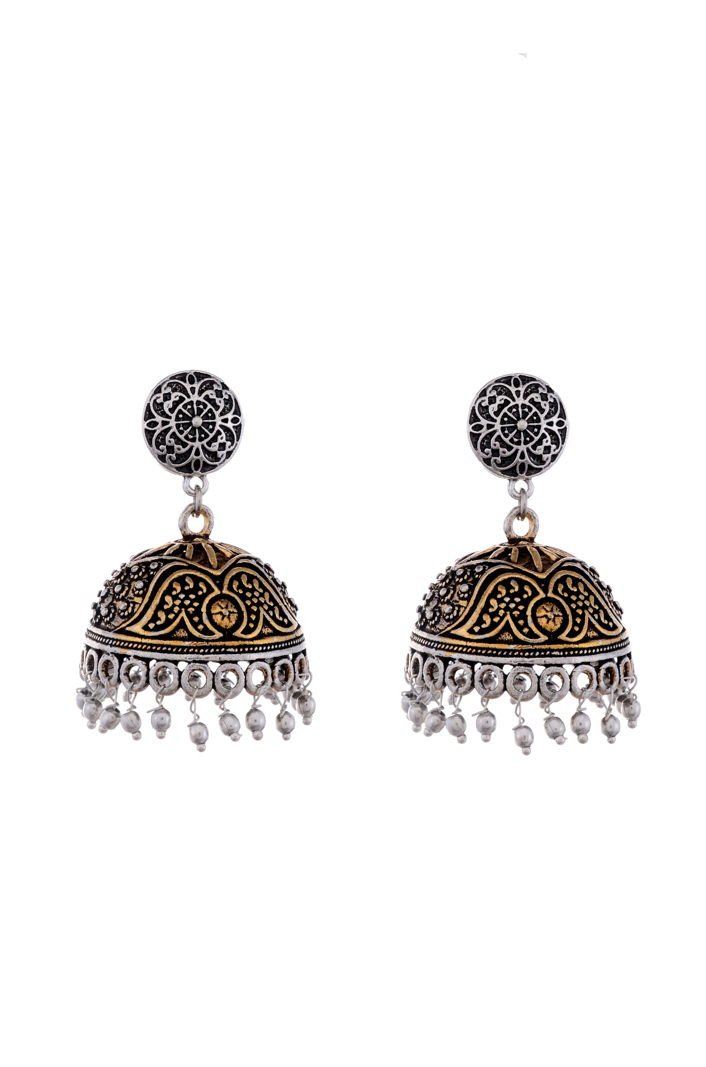 Silver Plated & White Dome Shaped Jhumkas
