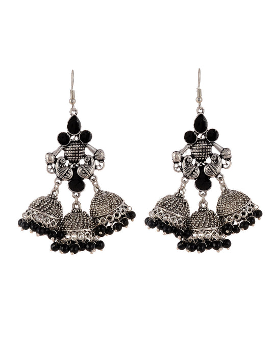 Silver Plated Black Dome Shaped Jhumkas