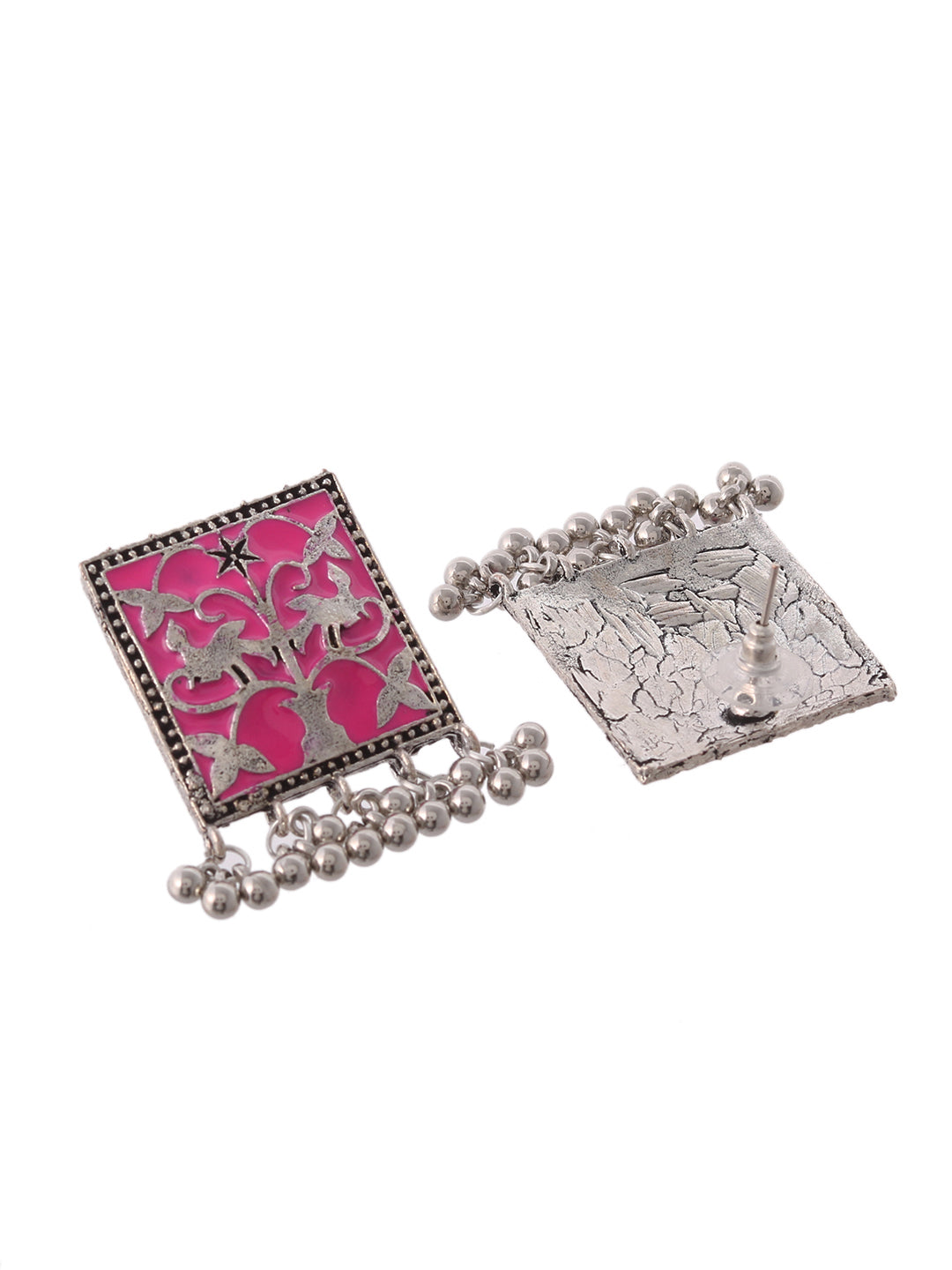 Women Silver Plated Pink Oxidized Classic Drop Earrings