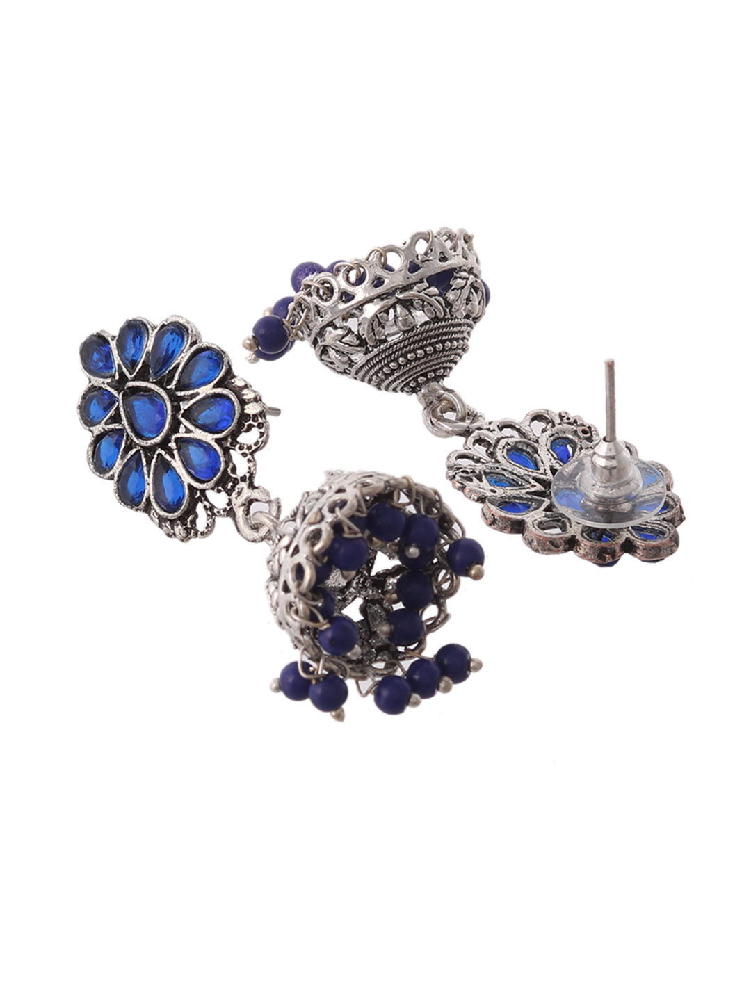 Silver Plated & Blue Jhumkas Earrings