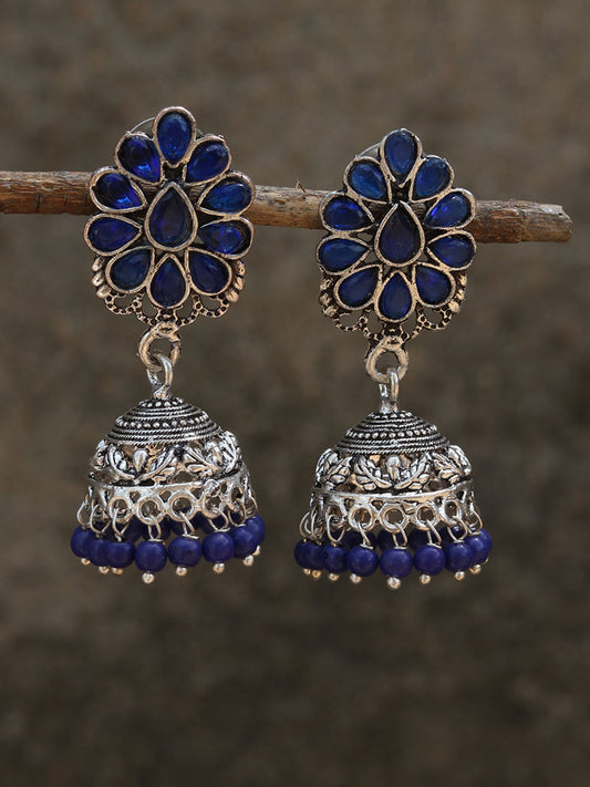 Silver Plated & Blue Jhumkas Earrings
