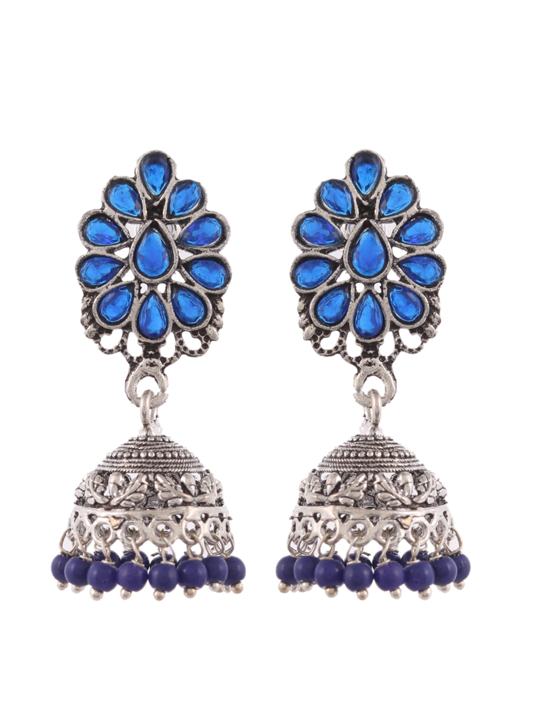 Silver Plated & Blue Jhumkas Earrings