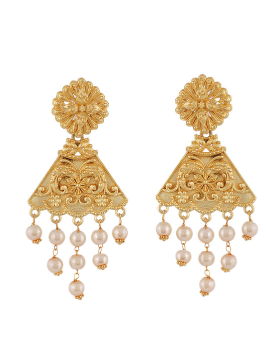 Gold Plated Triangular Pearl Drops Earrings for women