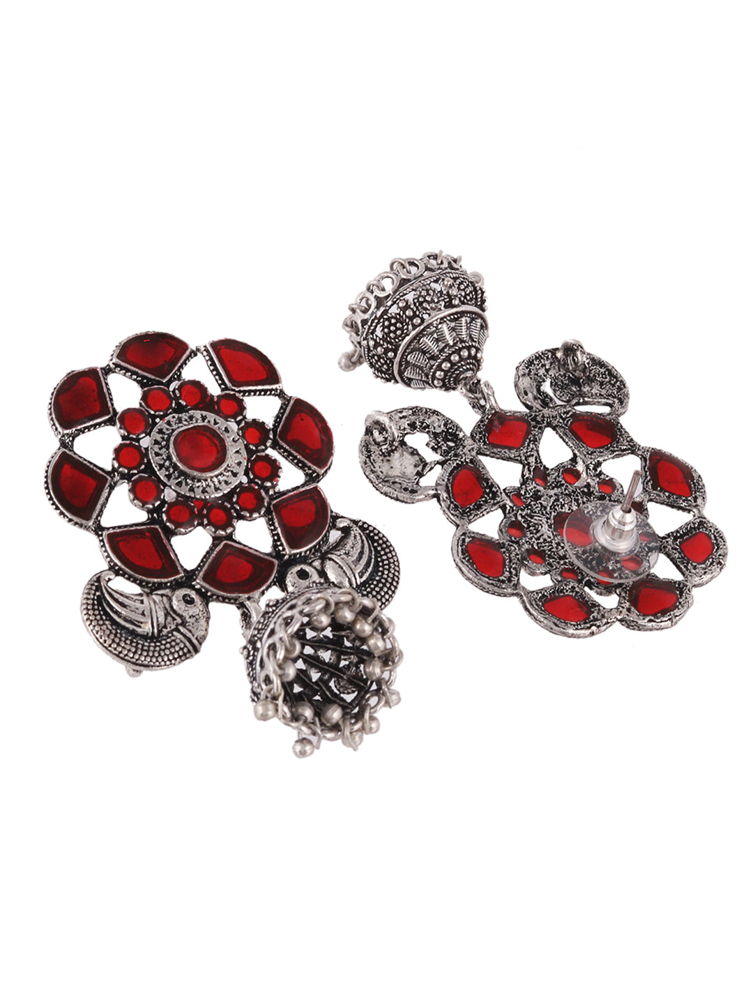 Oxidised floral Jhumka Earrings