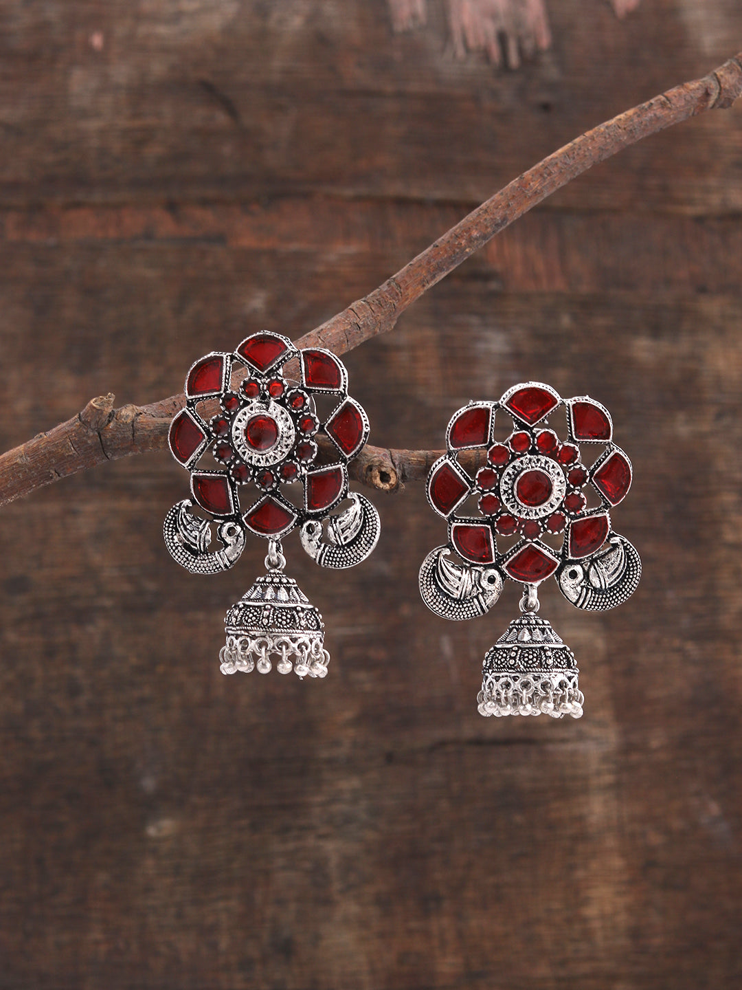 Oxidised floral Jhumka Earrings