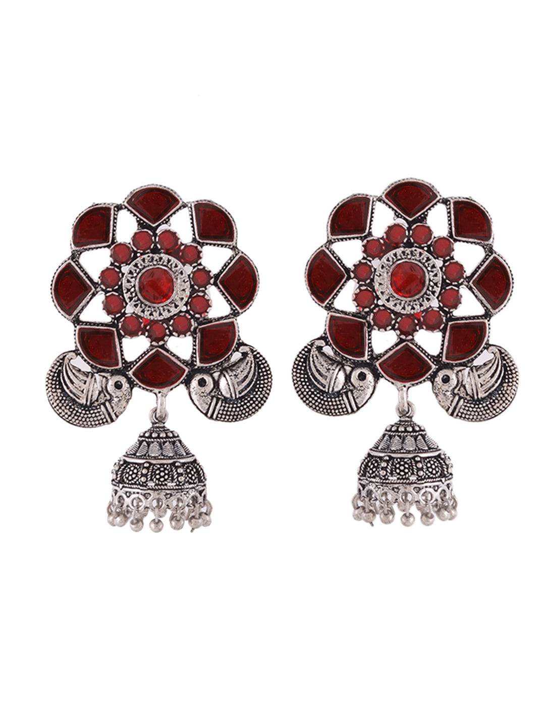 Oxidised floral Jhumka Earrings