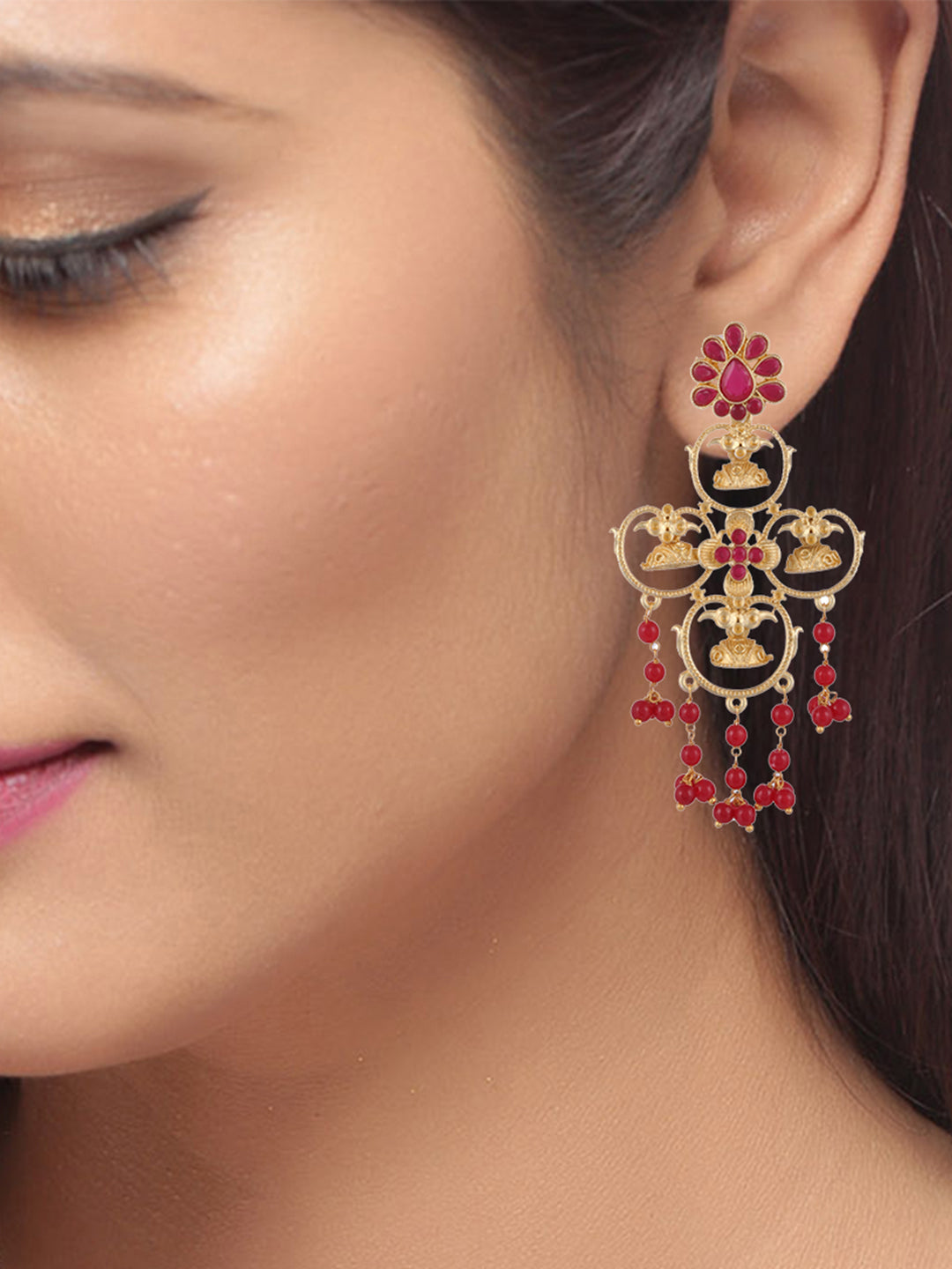 Gold Plated & Red Classic Drop Earrings