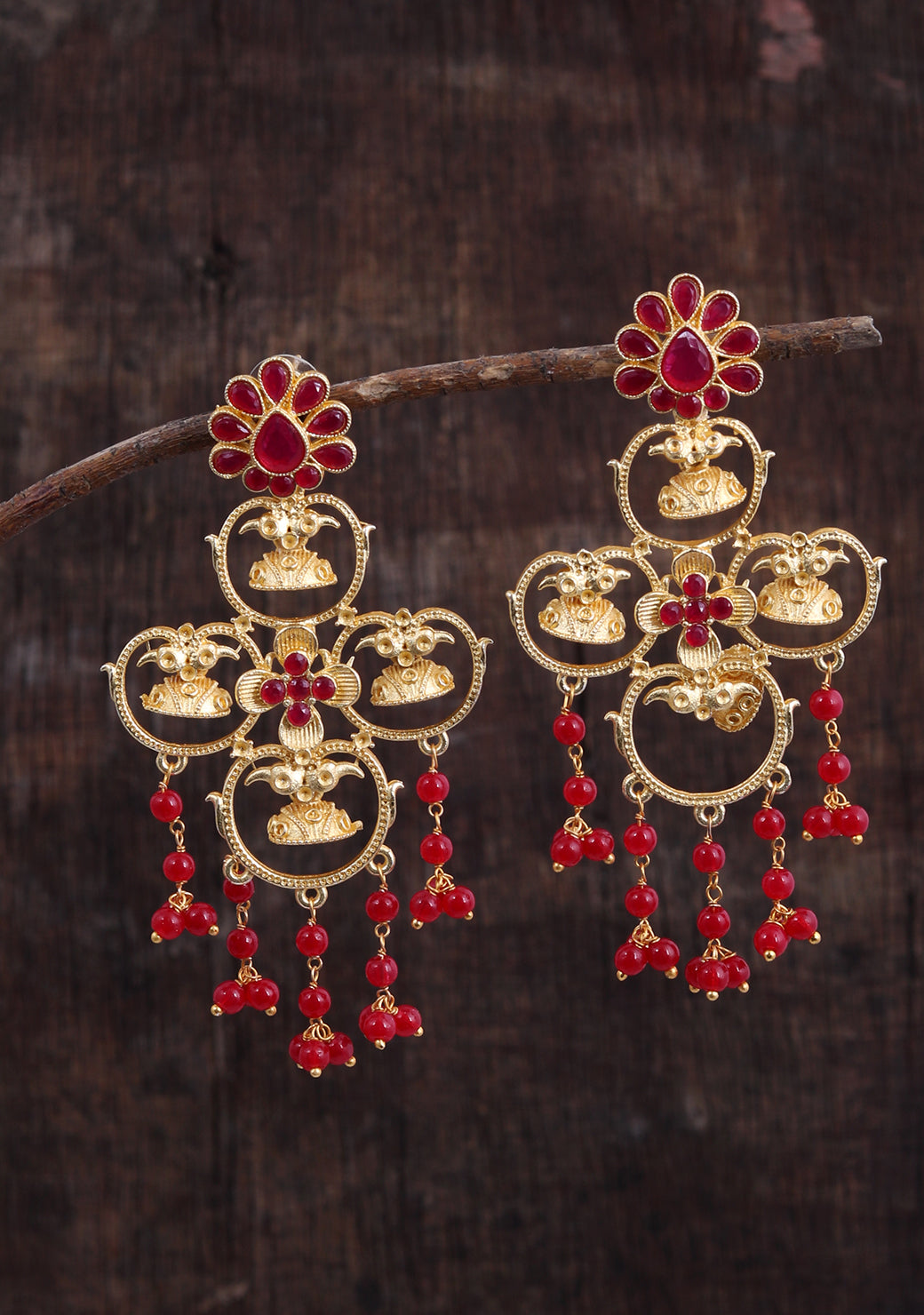 Gold Plated & Red Classic Drop Earrings