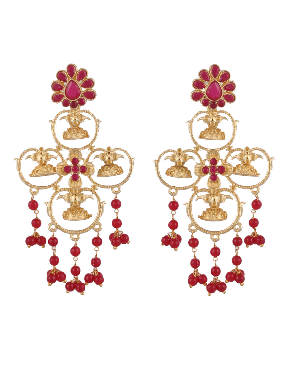 Gold Plated & Red Classic Drop Earrings