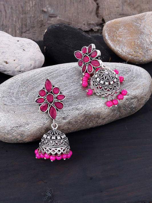 Pink Stone Jhumka Earrings For women