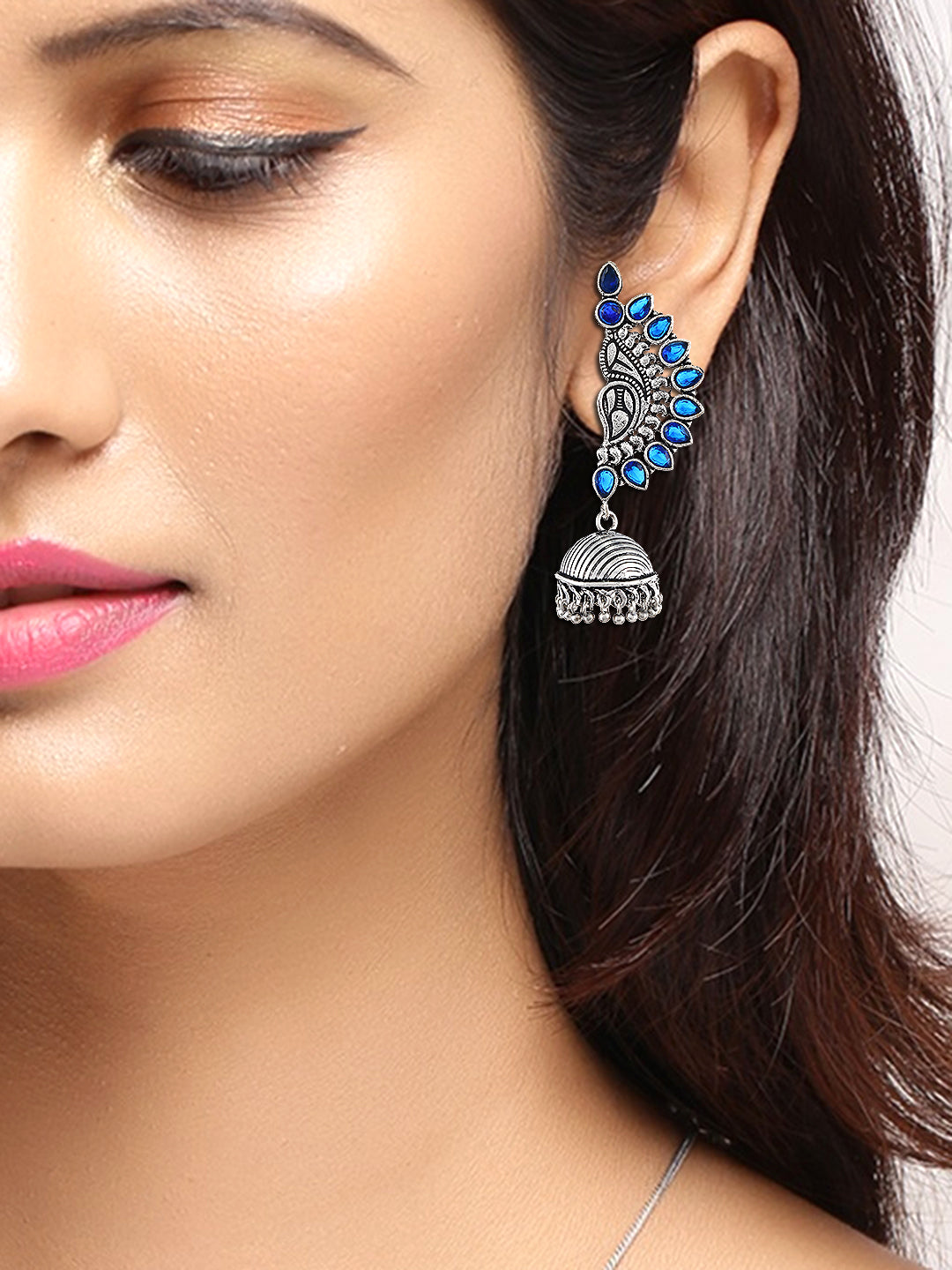 Paisley oxidised jhumka earrings