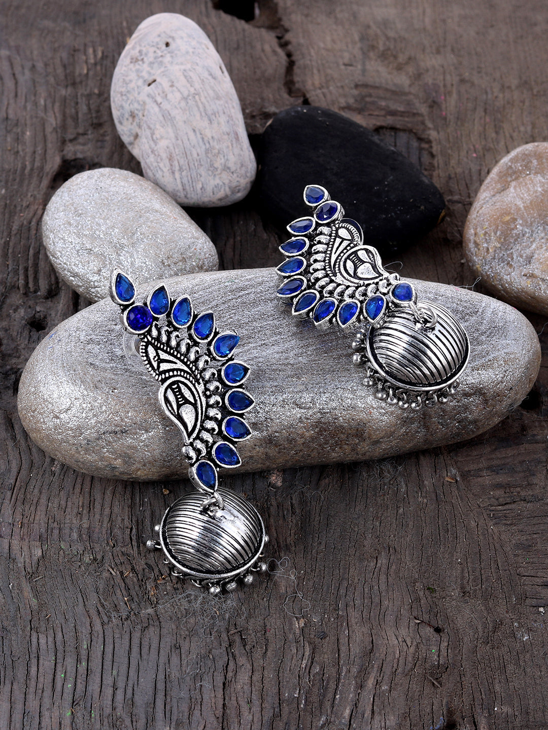 Paisley oxidised jhumka earrings