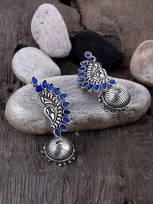Paisley oxidised jhumka earrings