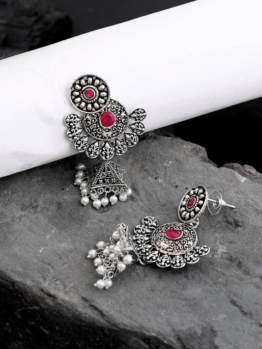 Oxidised Chandbali With Jhumka Earrings