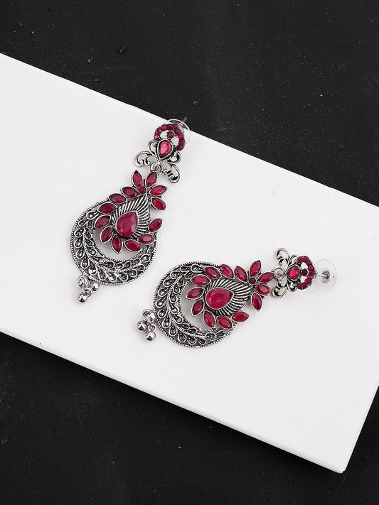 Silver Plated Red Drop Dangler Earrings