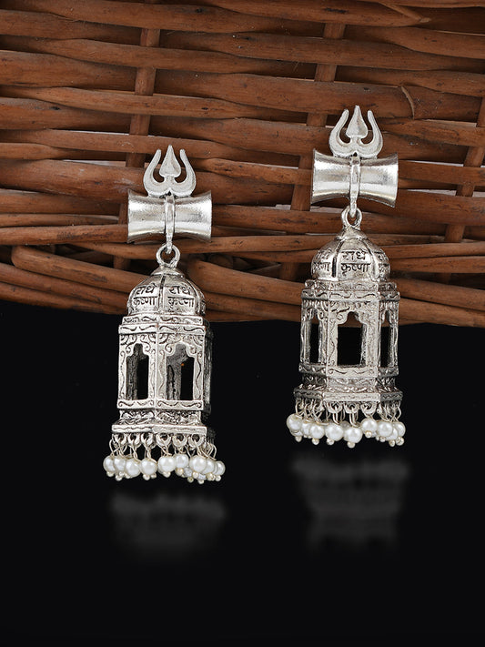 Oxidised Silver Temple Jhumka Earrings