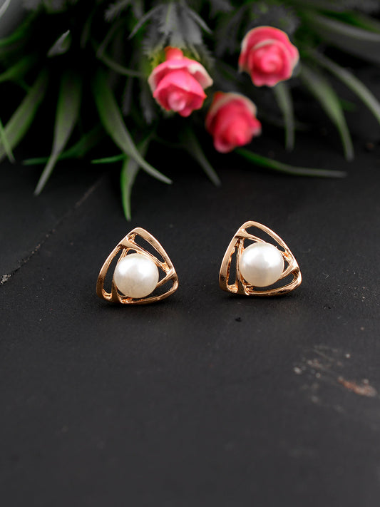 Gold Plated Pearl Small Stud Classic Earrings