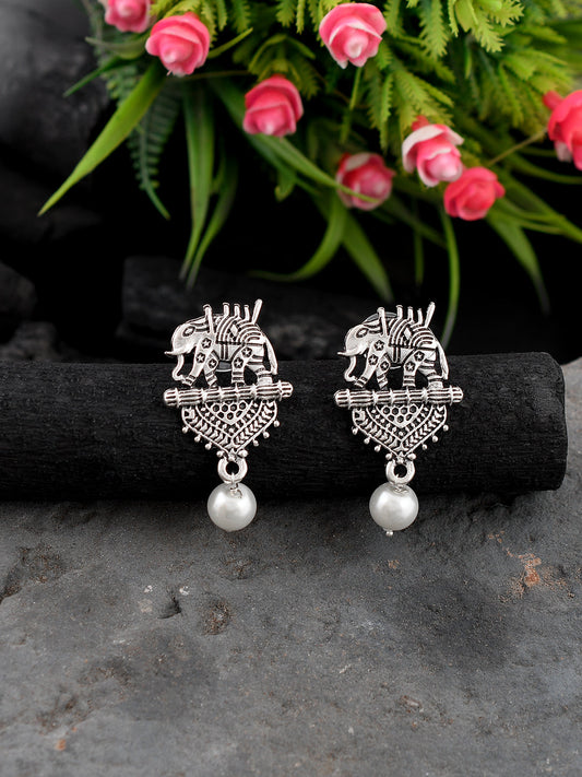 Elephant silver Drop Stud Earrings