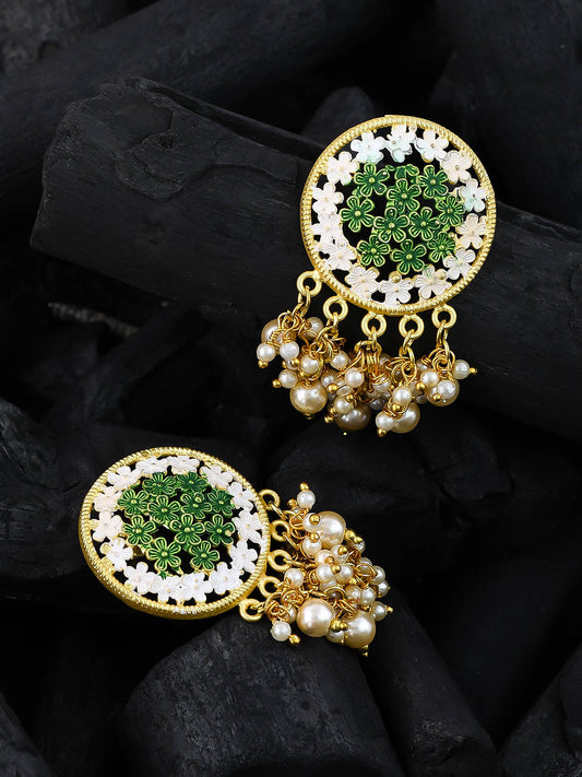 Gold Plated Enamelled Earrings With Pearl for women