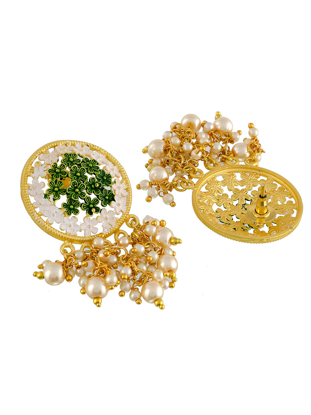 Gold Plated Enamelled Earrings With Pearl for women