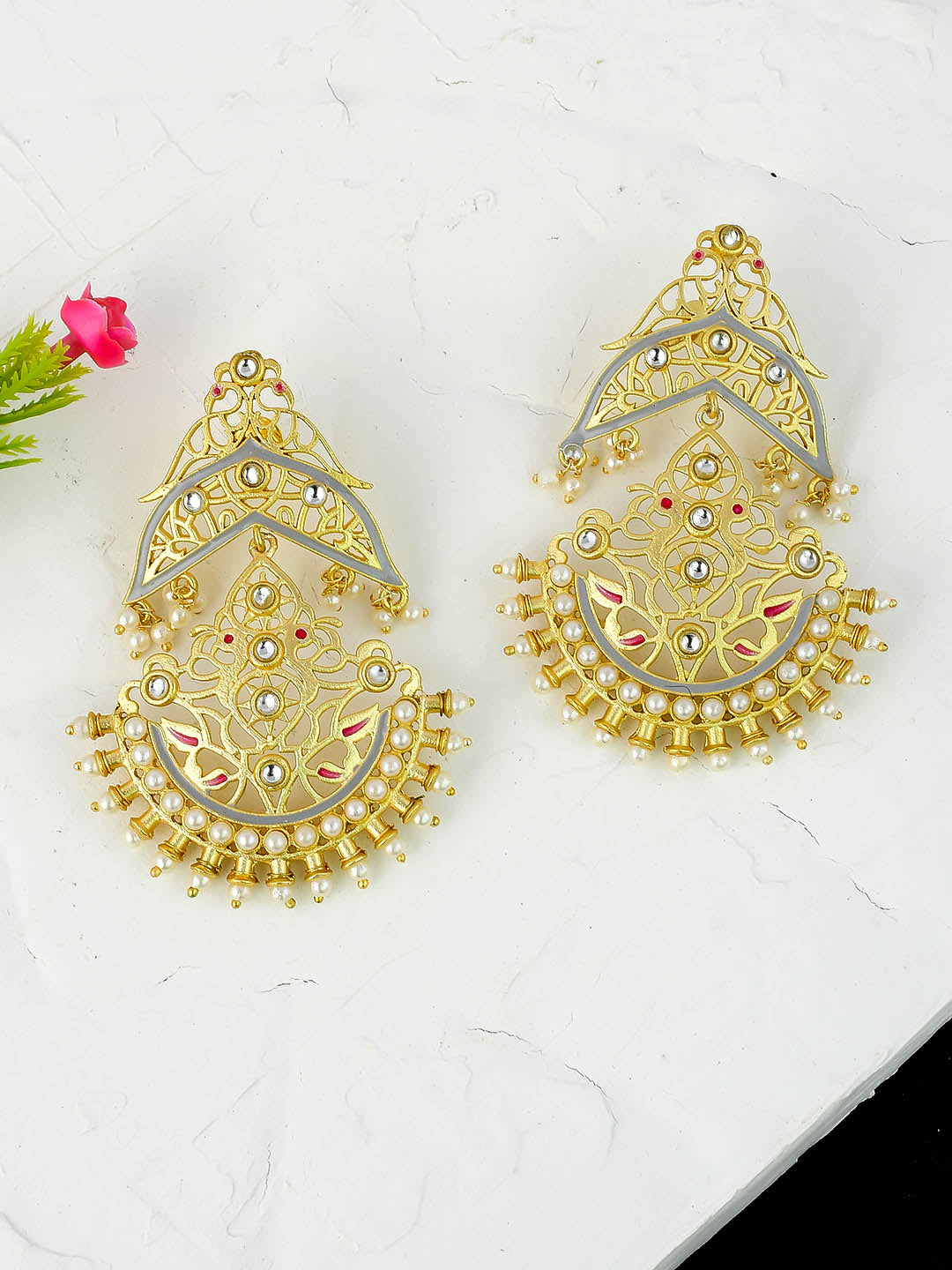 Gold Plated Filigree Chaandbali Earrings For Women