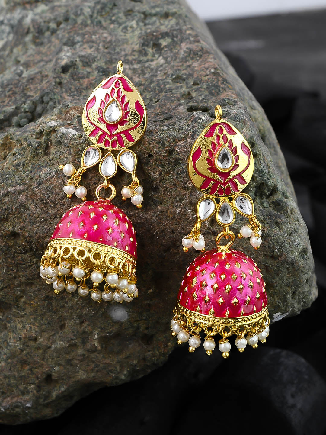 Pink Kundan jhumka Earrings For Girls