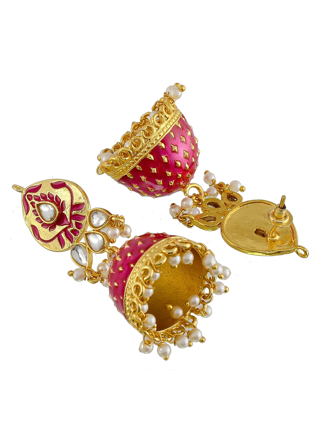 Pink Kundan jhumka Earrings For Girls
