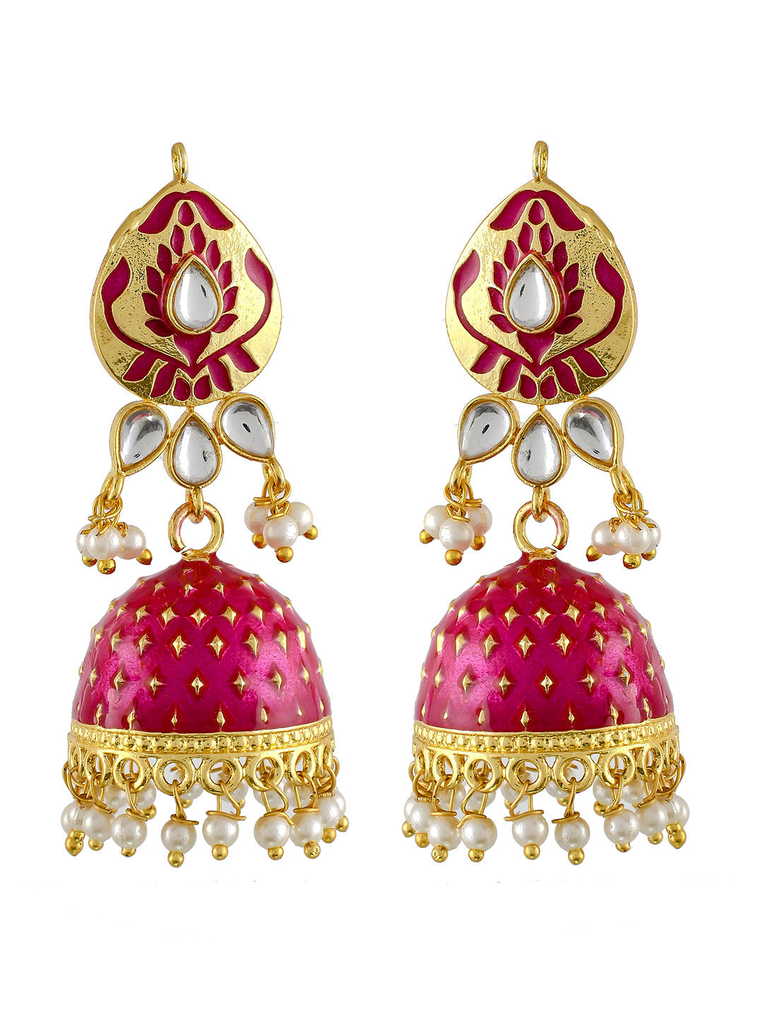 Pink Kundan jhumka Earrings For Girls