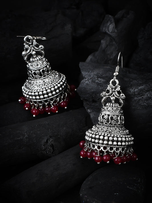 Oxidided Silver Temple Jhumka Earrings