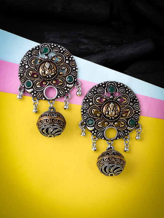 Oxidised Round Drop Earrings for Women
