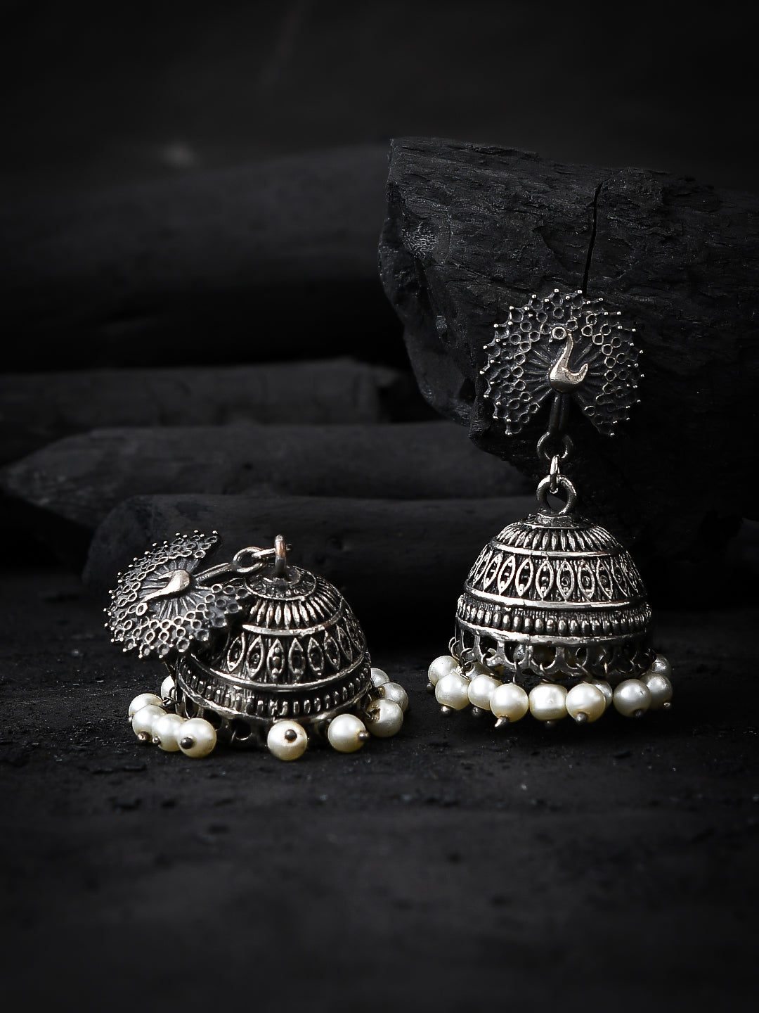 Girls Oxidised Pearl Casual Jhumka Earrings