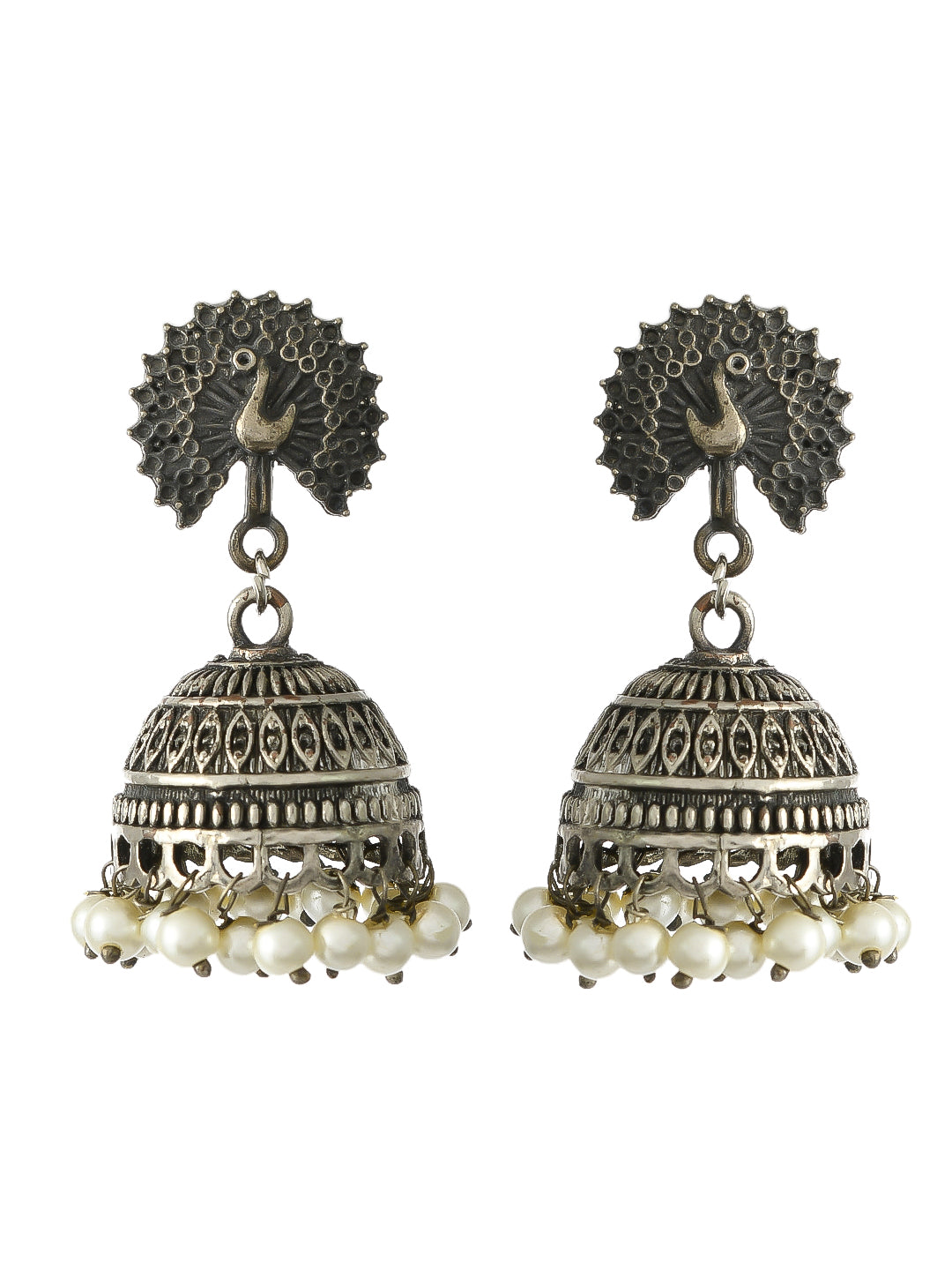 Girls Oxidised Pearl Casual Jhumka Earrings