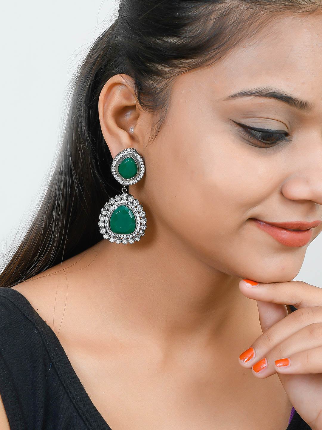Green Onyx Drop Earrings for women