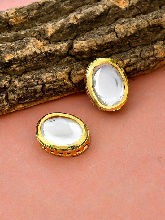 Contemporary Gold Plated Kundan Stud Earrings
