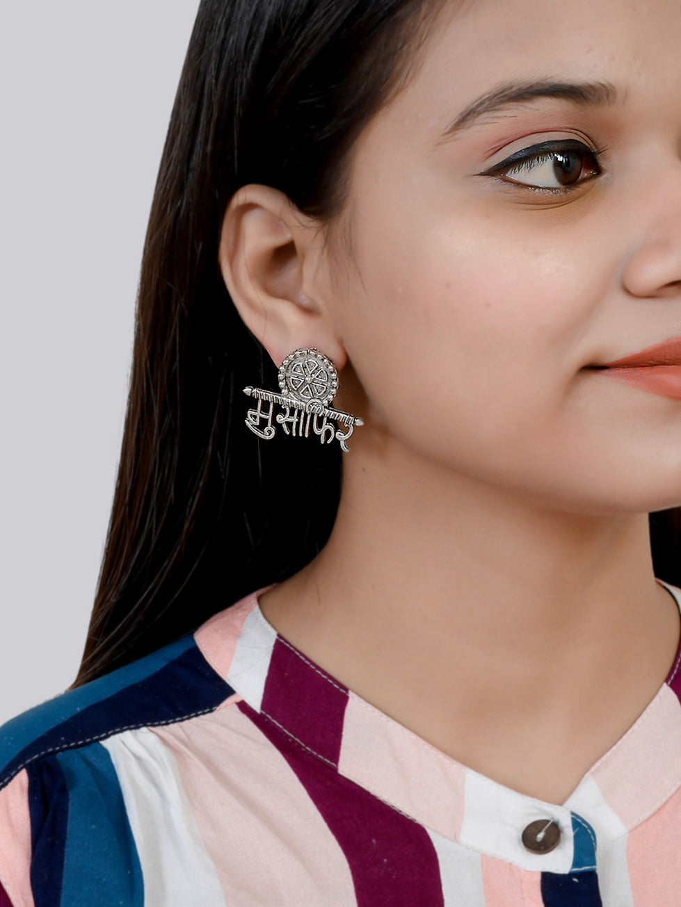 Oxidized Silver Plated Handmade Musafir Studs Earrings For Women