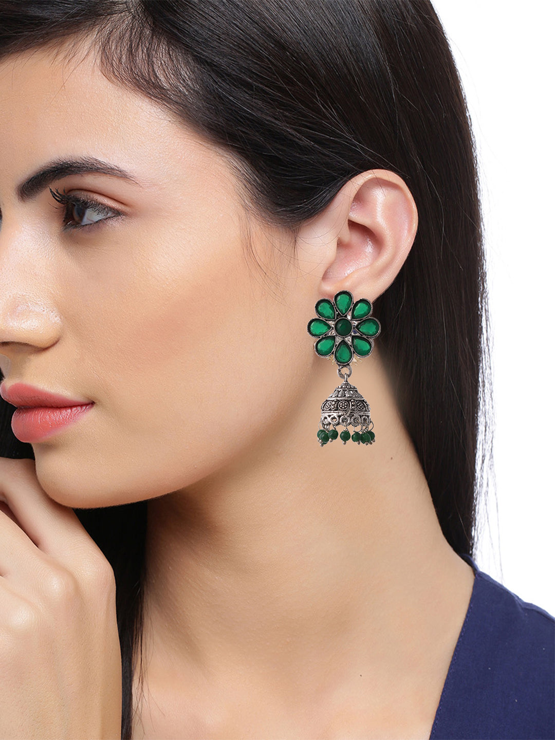 Green Flower Jhumka Earrings drop earrings