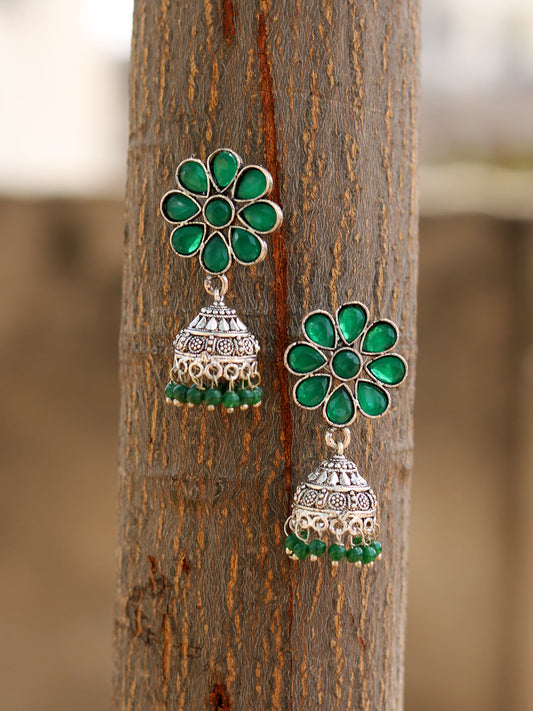 Green Flower Jhumka Earrings drop earrings