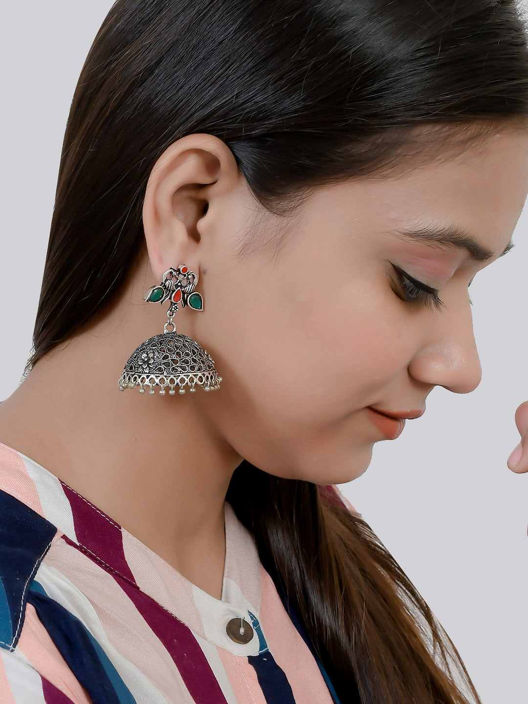 Oxidised silver jhumka earring