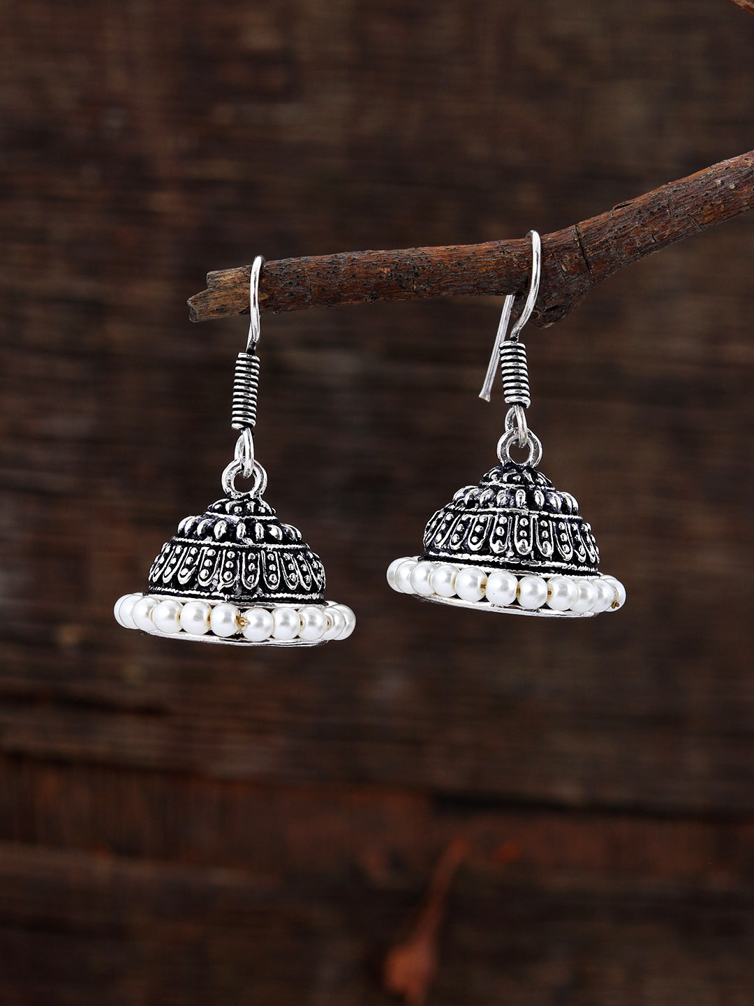 Silver Oxidised Jhumka drop earrings