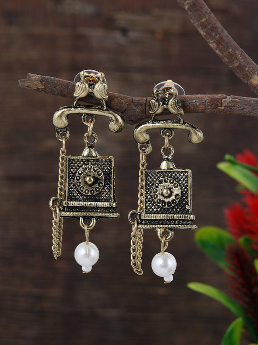 Gold Plated Oxidised Telephone Earrings