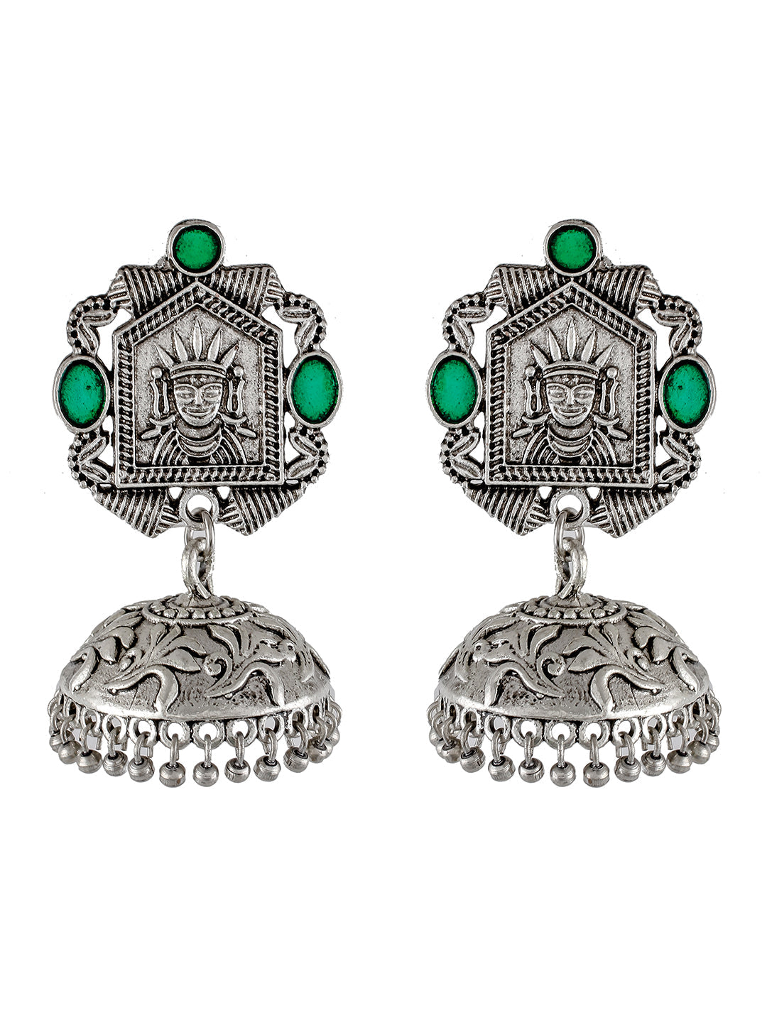 Green Stone Antique Traditional Jhumka Earrings Online